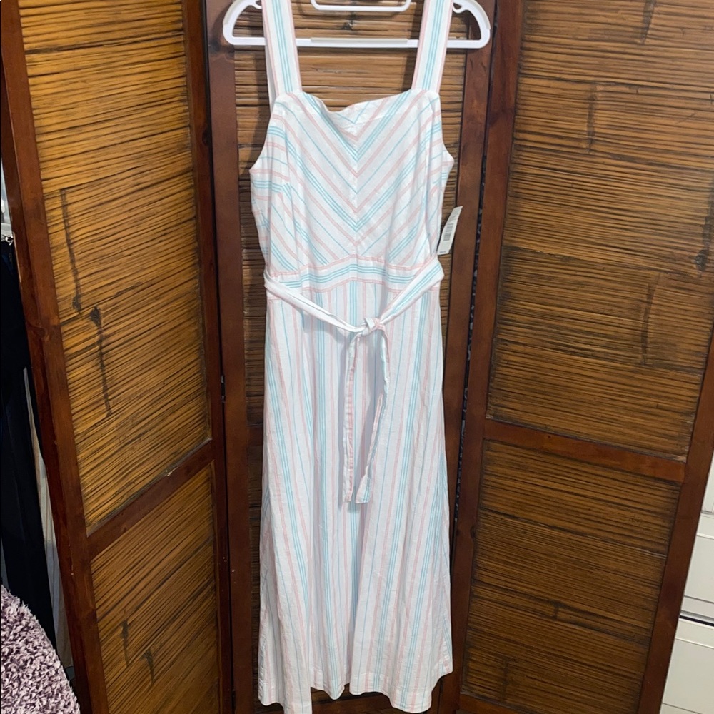 Vince Camuto Women’s Maxi Dress /Jumper size medium White w/ Stripes - lined NWT